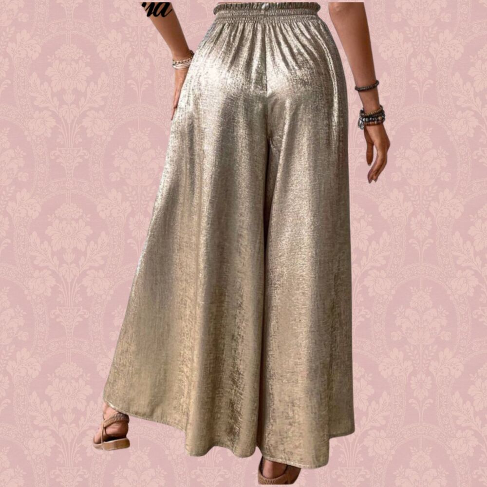 NWOT Palazzo Pants Wide Leg Gold Lightweight Women's Size Large Shein